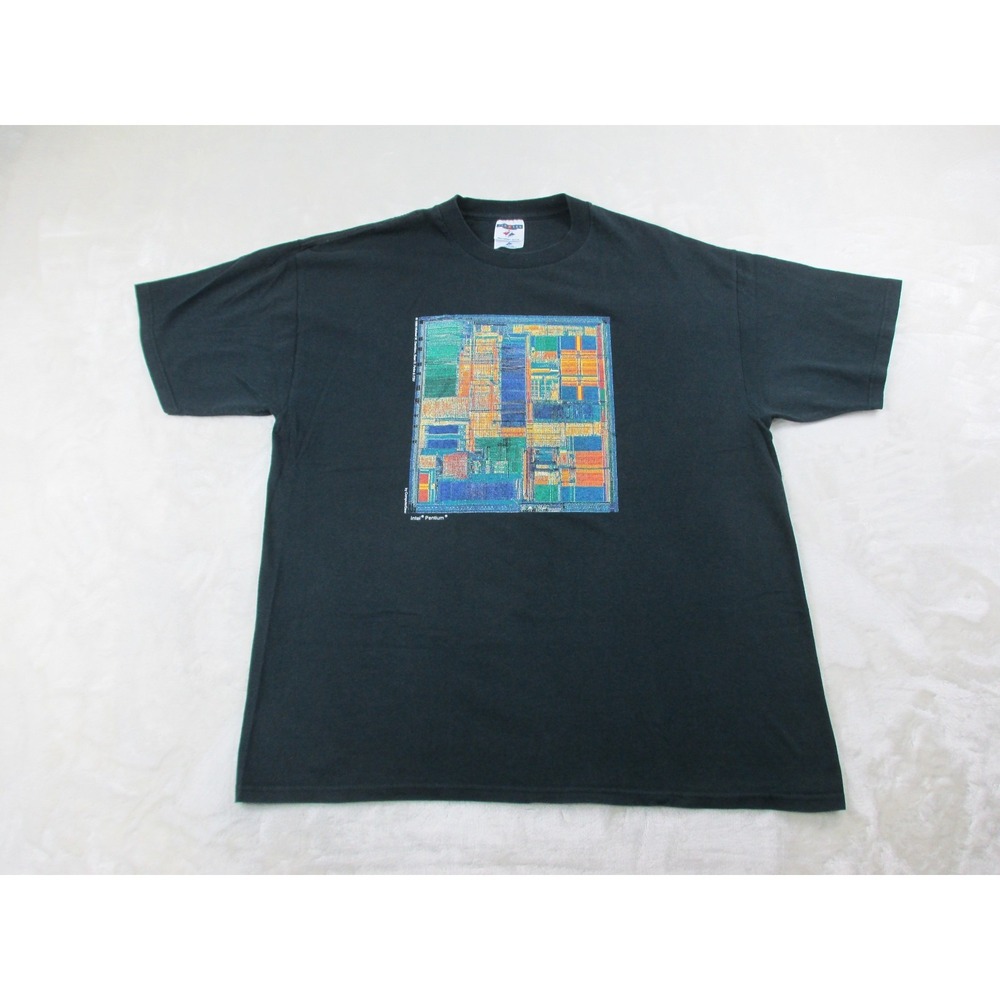 VINTAGE Intel Inside Shirt Mens Extra Large Black Pentium Processor Computer 96*